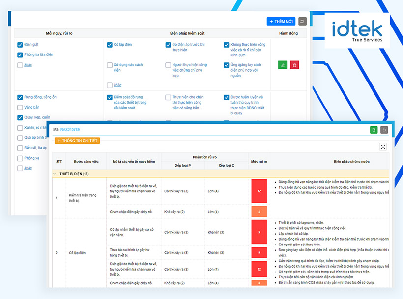 Tính năng đánh giá rủi ro trên phấn mềm cấp phép làm việc PTW IDPermit